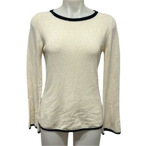 Massimo Dutti women’s cotton blend cream trimmed in black sweater size Small